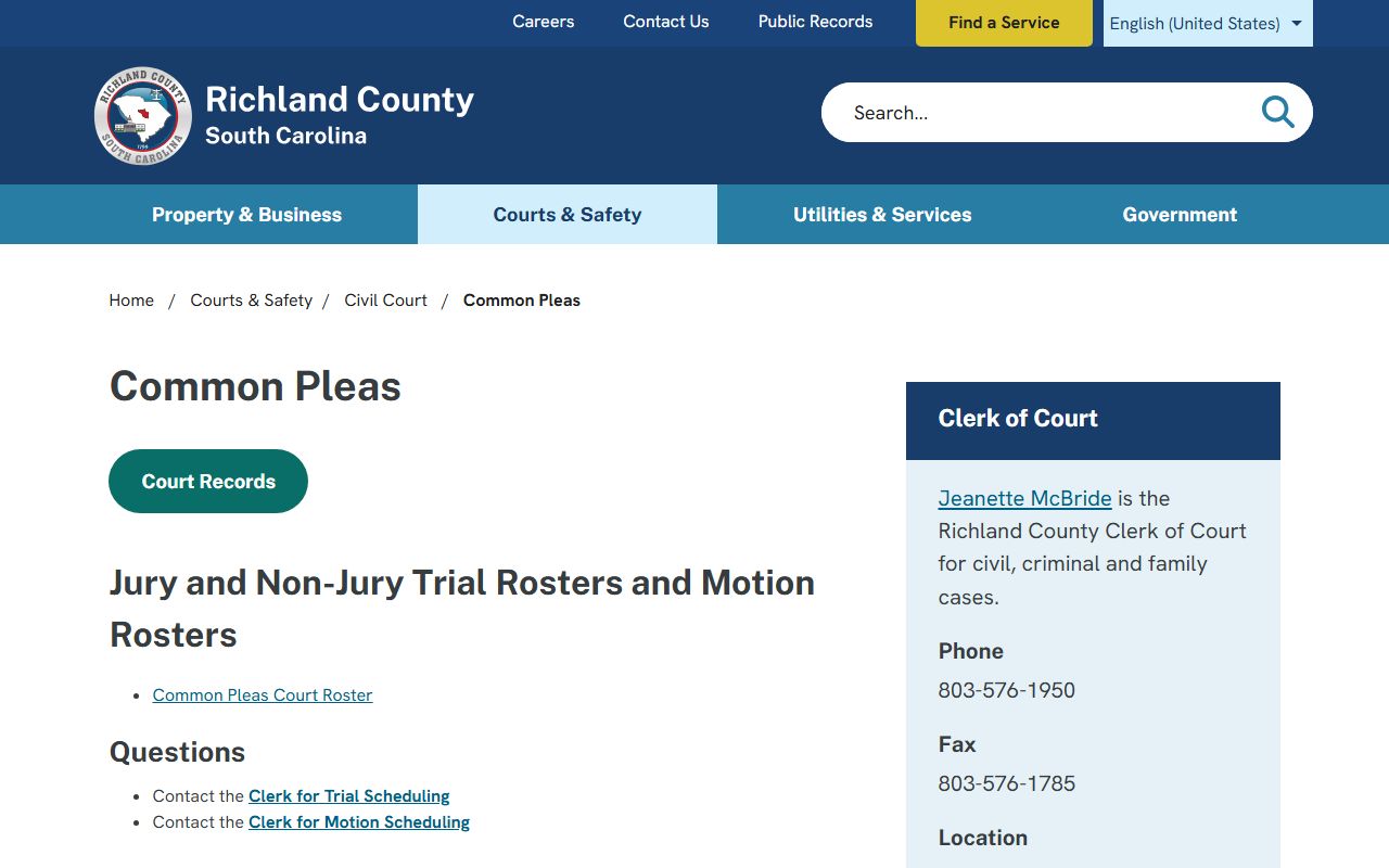 Richland County Common Pleas court records page
