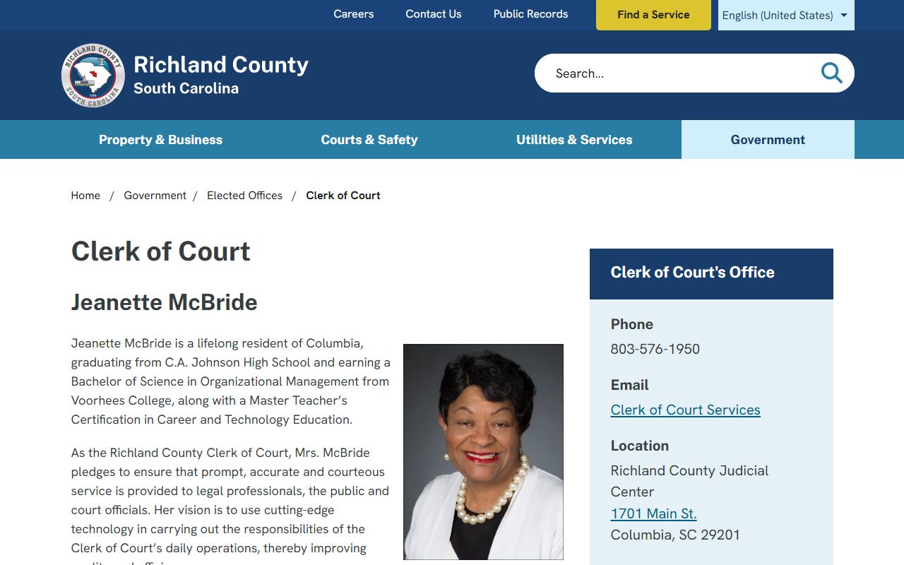 Richland County Clerk of Court page for court records