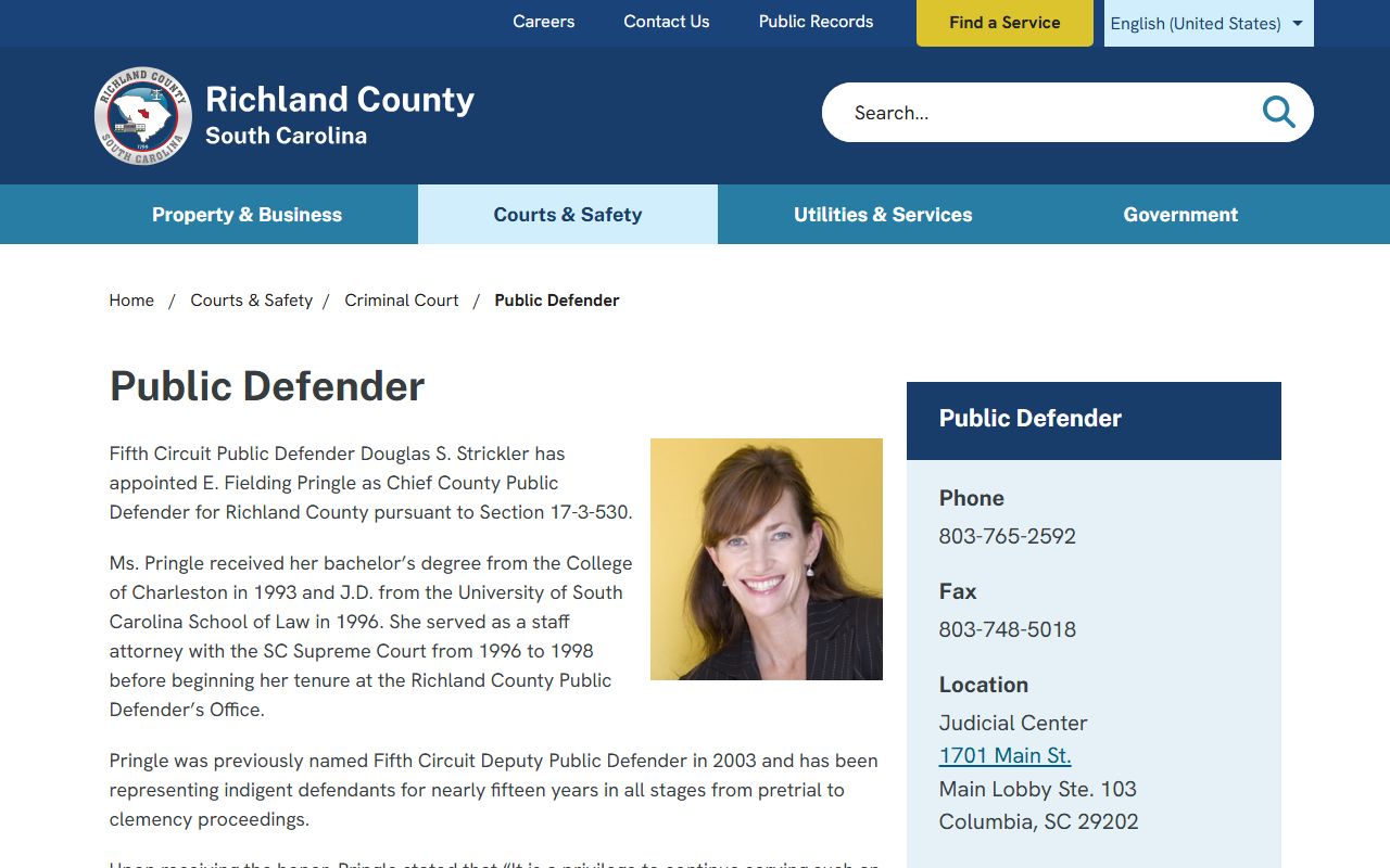Richland County public defender page for criminal court records