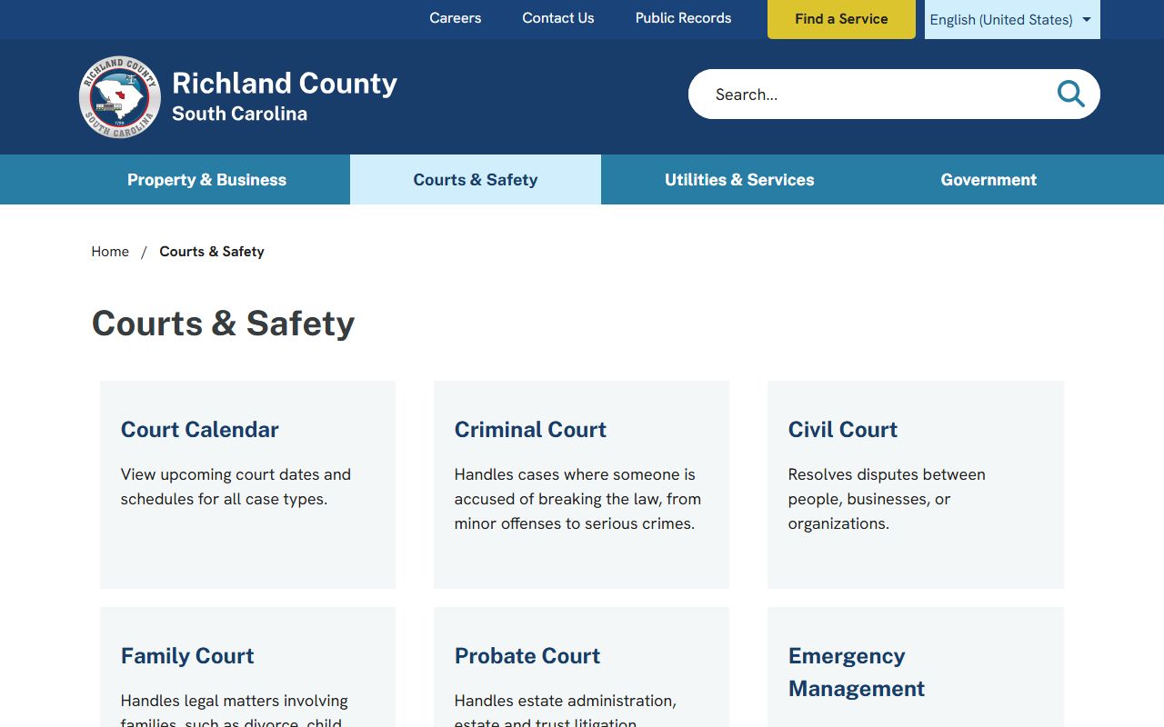 Richland County courts and safety page for court records access