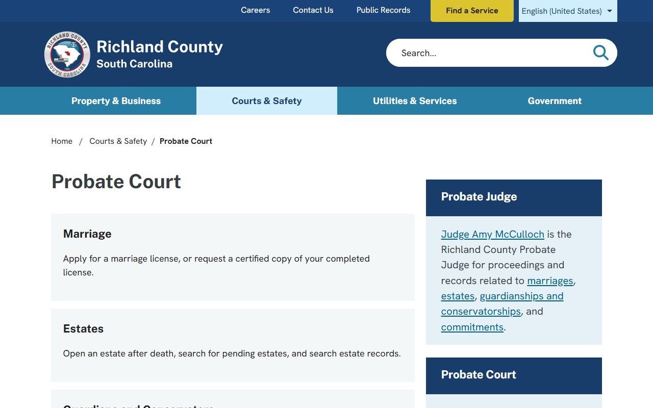 Richland County Probate Court page for probate records