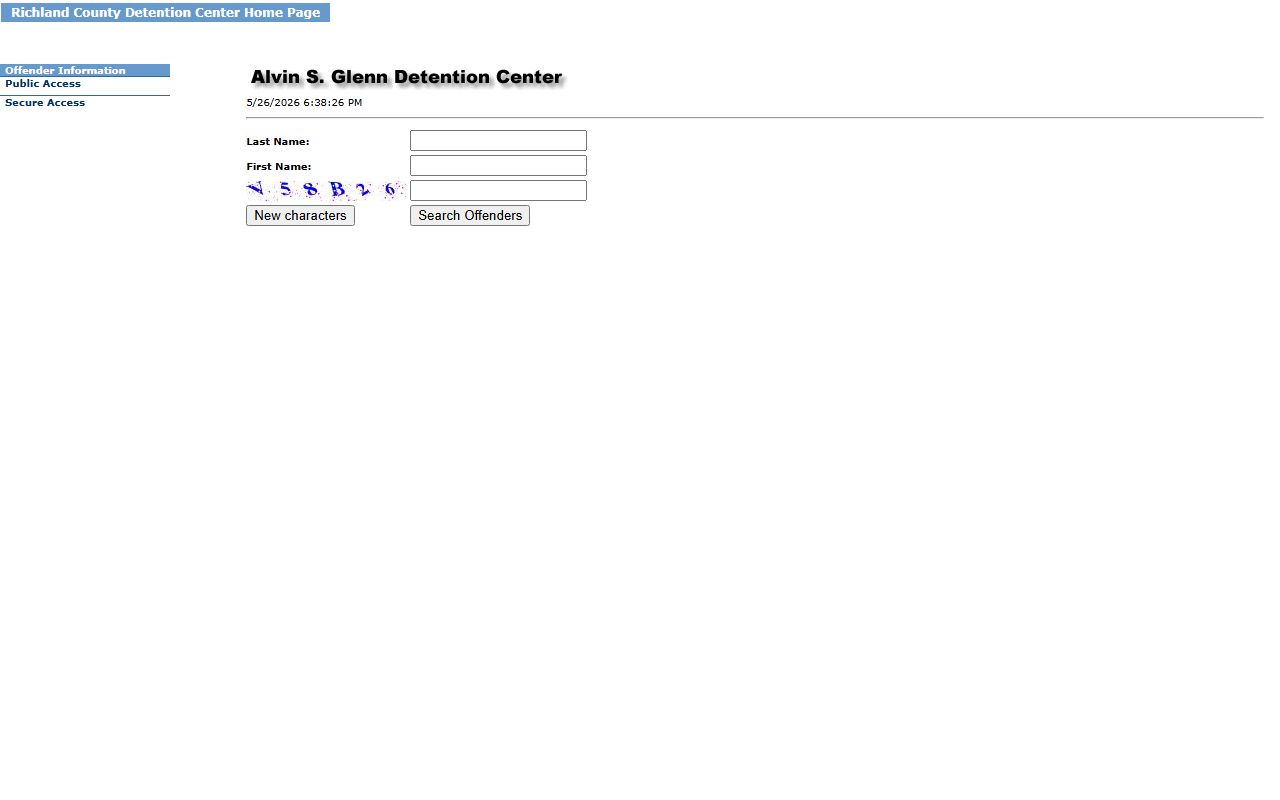 Richland County public detainee lookup form for inmate records