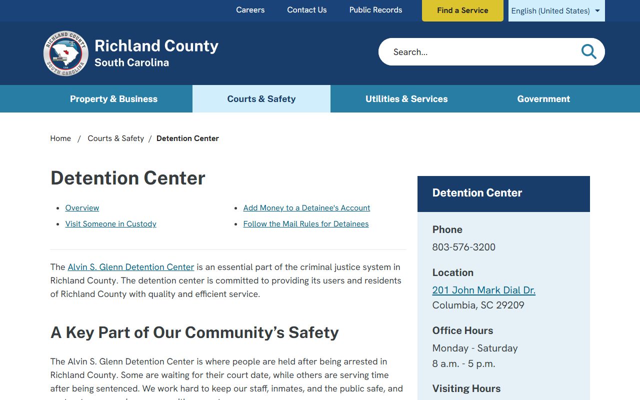 Richland County Detention Center inmate records page