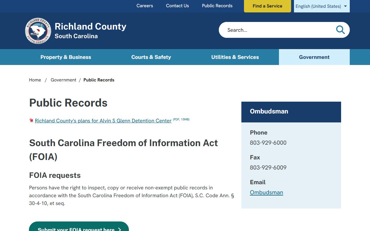 Richland County FOIA public records request page