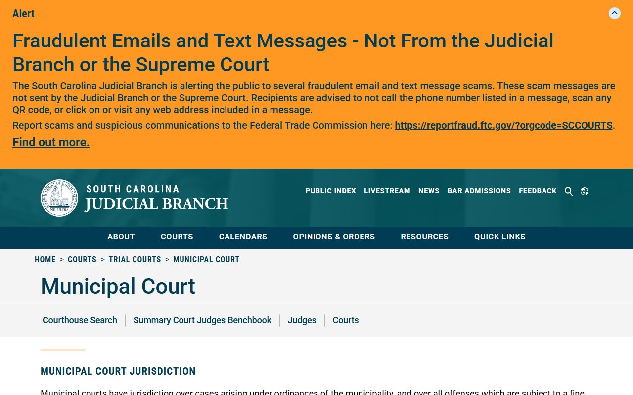 South Carolina Municipal Court page for Richland County traffic court records