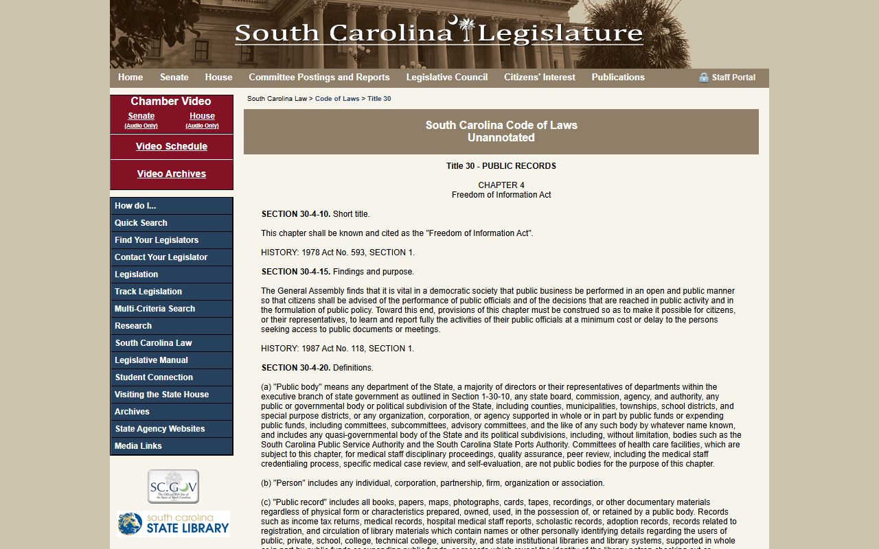South Carolina FOIA statute for Richland County court records access