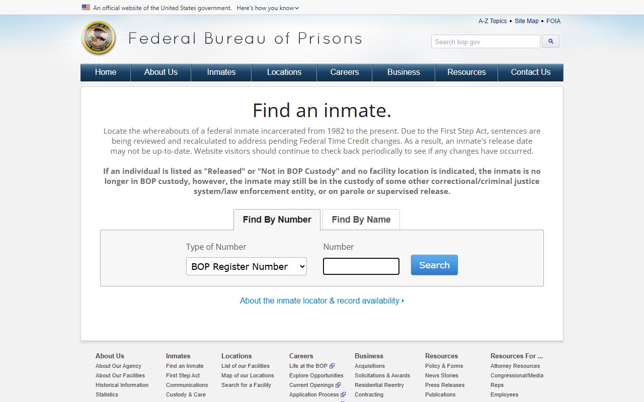 Federal Bureau of Prisons locator for released Richland County inmates