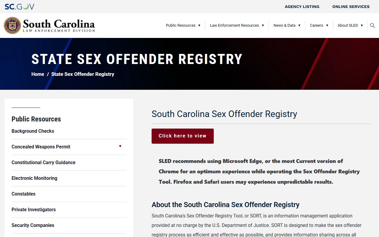SLED sex offender registry for Richland County released inmates