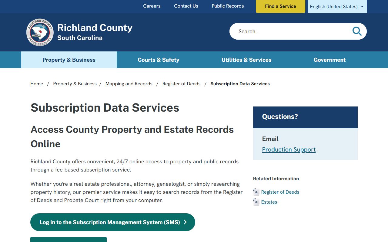 Richland County probate estate records subscription search page
